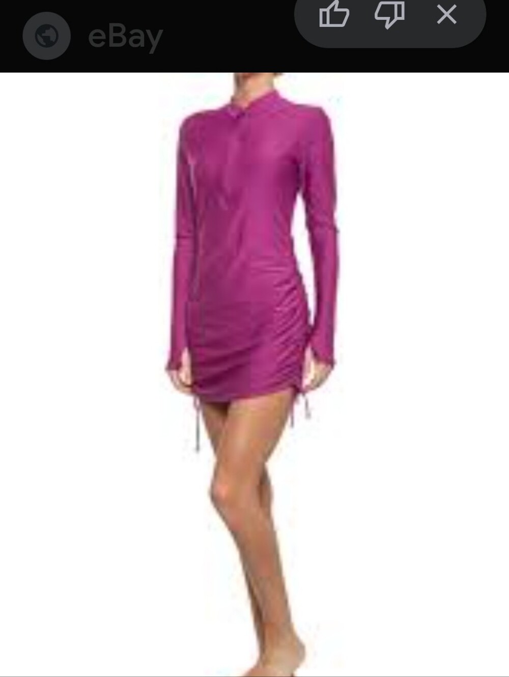 Kyodan Magenta Zip-Front Long-Sleeve Ruched Cover-up, Size Small. NWT